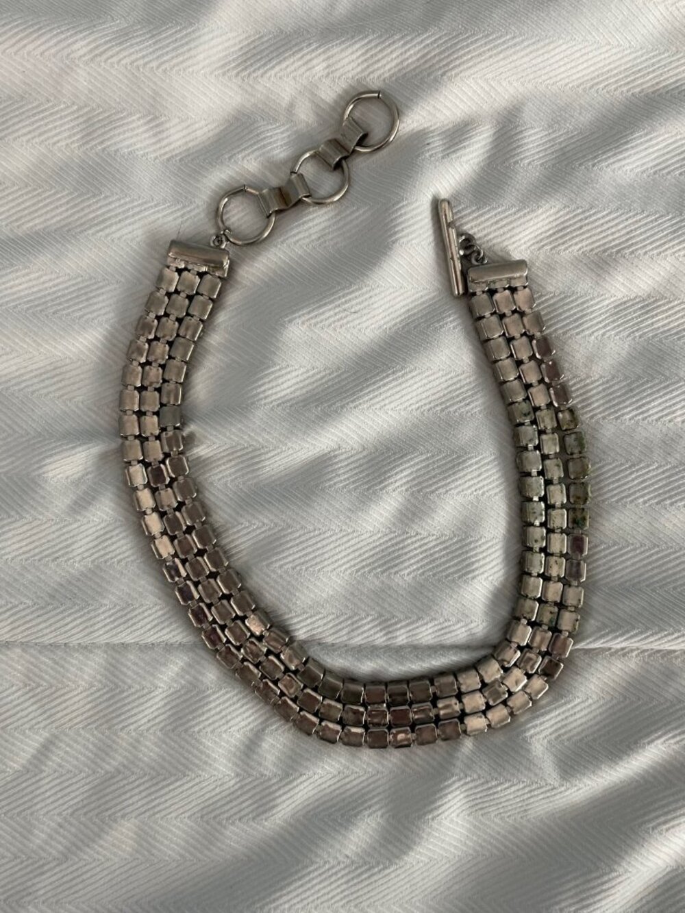 Vintage Necklace Choker Pink Rhinestone Retro 95 grams 14-16" Patina Art Deco - Picture 5 of 11